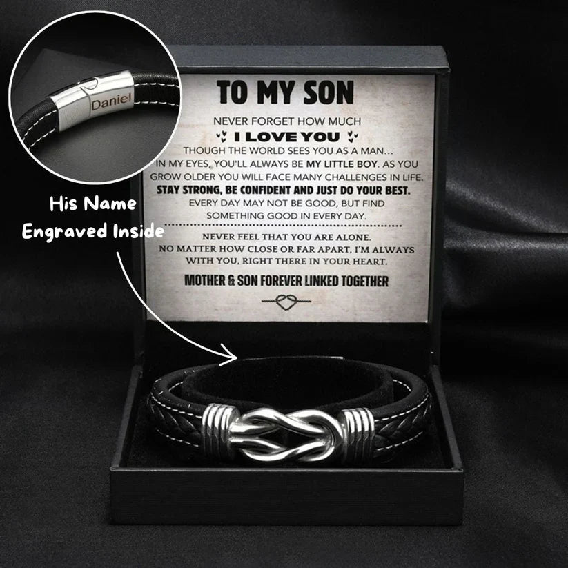 Son's Infinity Bracelet Gift Set w/ Engraved Name